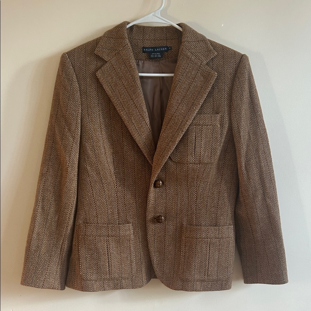 Ralph Lauren Wool Camel Tan Herringbone Blazer Lined Women’s 10 READ